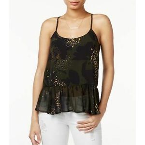 EUC Bar III Green Printed Peplum Top